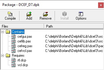 Установка компонента Chromuum dcef3 в Delphi - интерфейс компиляции компонента